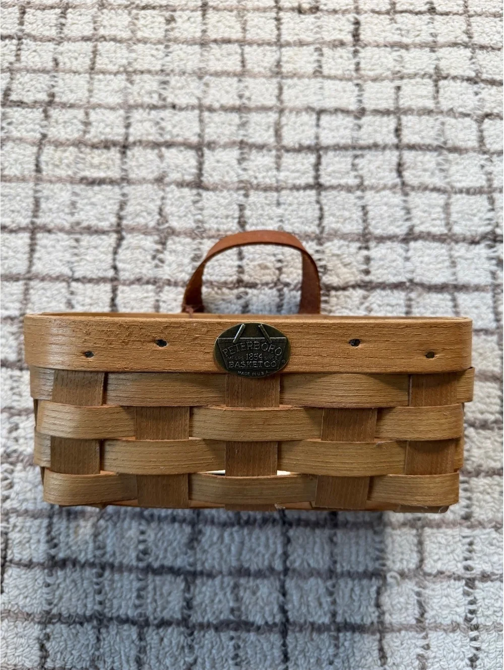 Vintage Peterboro Small Woven Cottage core grandma farmhouse basket w/ leather